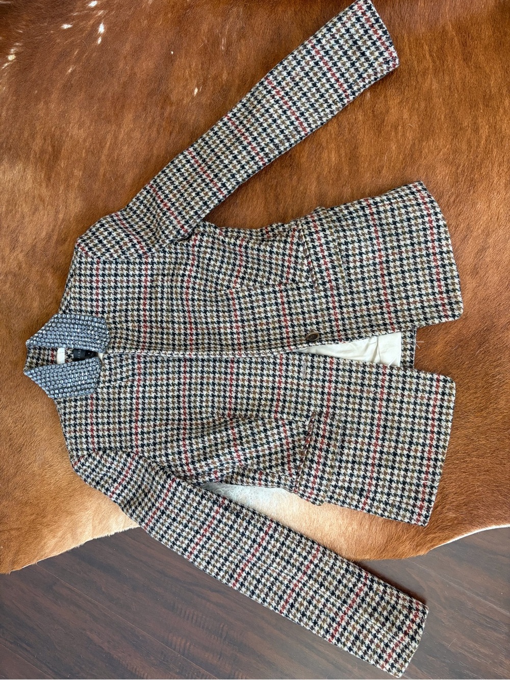 J. Crew women’s ' Houndstooth Pea Coat in Black, White & Red